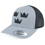 Iconic - Grå trucker Keps - 3d Tre Kronor Heather Grey/Black Trucker @ Hatstore