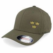 Iconic - Grön flexfit Keps - Tre Kronor Side Panel Olive Flexfit @ Hatstore