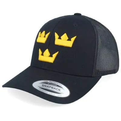 Iconic - Svart trucker Keps - 3d Tre Kronor Black Trucker @ Hatstore