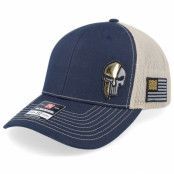 Army Head - Blå trucker Keps - Army Skull Usa Gold Patch Navy/Khaki Trucker @ Hatstore