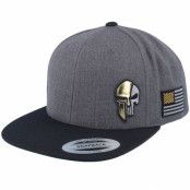 Army Head - Grå snapback Keps - Army Skull Usa Gold Patch Charcoal/Black Snapback @ Hatstore