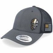 Army Head - Grå trucker Keps - Army Skull Usa Gold Patch Charcoal/Black Trucker @ Hatstore