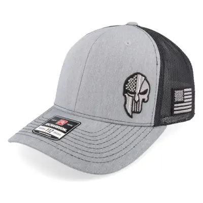 Army Head - Grå trucker Keps - Army Skull Usa Heather Grey/Black Trucker @ Hatstore