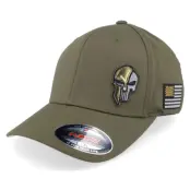 Army Head - Grön flexfit Keps - Army Skull Usa Gold Patch Olive Stretch Fit @ Hatstore
