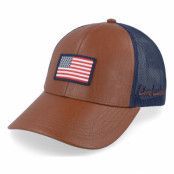 Black Clover - Brun trucker Keps - Noble Brown Leather W Navy Mesh W Usa Flag Patch @ Hatstore