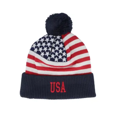 CCM - Blå pom Beanie - USA Flag Team Knit Navy Pom @ Hatstore