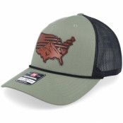 Iconic - Grön trucker Keps - Usa Map Flag Brown Patch Loden/Black Rope A-Frame Trucker @ Hatstore