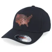 Iconic - Svart flexfit Keps - Usa Map Flag Brown Patch Black Stretch Fit @ Hatstore