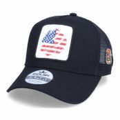 Iconic - Svart trucker Keps - USA Ripped Flag Patch Hamburger Black Trucker @ Hatstore