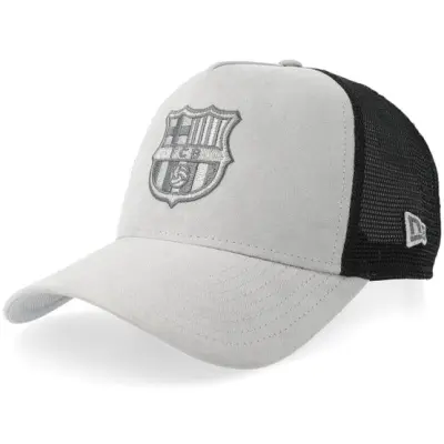 New Era - Football Grå trucker Keps - Barcelona Faux Suede Grey/Black A-Frame Trucker @ Hatstore