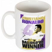 Real Madrid Mugg Ronaldo 4 Times Ballon dOr Winners Vit