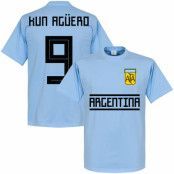Argentina T-shirt Kun Aguero 9 Team Sergio Aguero Ljusblå L