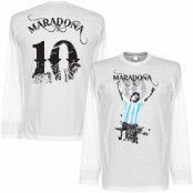 Argentina T-shirt Maradona No10 Long Sleeve Diego Maradona Vit XXL