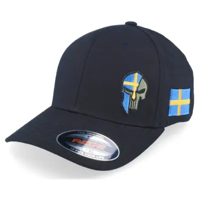Army Head - Svart flexfit Keps - Sverige Sweden Color Army Skull Black Flexfit @ Hatstore