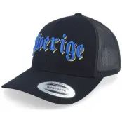 Hatstore - Svart trucker Keps - 3d Sverige Blue Script Black Trucker @ Hatstore