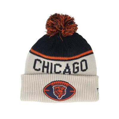 New Era - NFL Beige pom Beanie - Chicago Bears NFL24 Sideline His Sportknit Stone/Navy Pom @ Hatstore