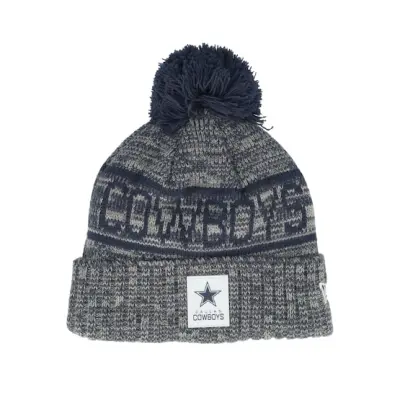 New Era - NFL Grå pom Beanie - Dallas Cowboys NFL 25 Sideline Cold Weather Sport Knit Navy/Grey Pom @ Hatstore