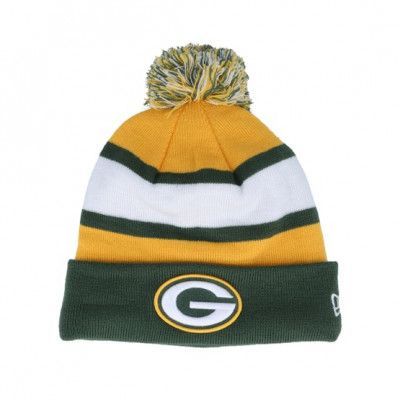 New Era - NFL Grön pom Beanie - Green Bay Packers NFL Striped Cuff Beanie Green/Yellow Pom @ Hatstore
