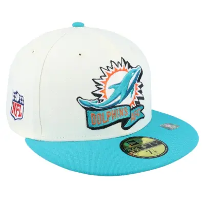 New Era - NBA Vit fitted Keps - Miami Dolphins NFL22 Sideline 59FIFTY White/Teal Fitted @ Hatstore