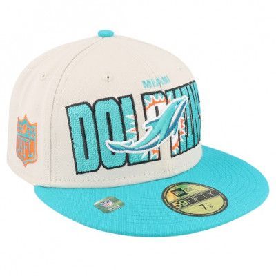 New Era - NFL Beige fitted Keps - Miami Dolphins NFL 23 Draft 59FIFTY Stone/Teal Fitted @ Hatstore