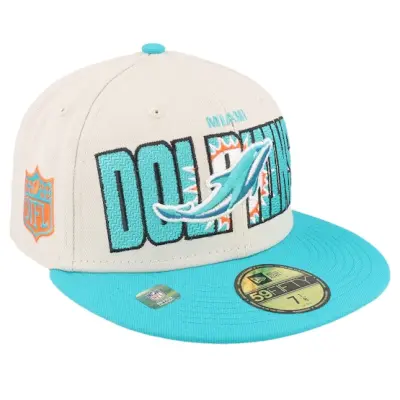 New Era - NFL Beige fitted Keps - Miami Dolphins NFL 23 Draft 59FIFTY Stone/Teal Fitted @ Hatstore