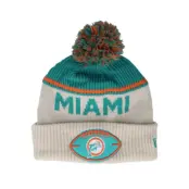New Era - NFL Beige pom Beanie - Miami Dolphins NFL24 Sideline His Sportknit Stone/Teal Pom @ Hatstore