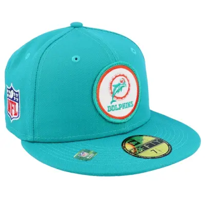 New Era - NFL Blå fitted Keps - Miami Dolphins NFL22 Sideline Historic 59FIFTY Teal Fitted @ Hatstore