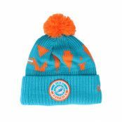 New Era - NFL Blå pom Beanie - Miami Dolphins NFL 20 On field Sport Knit OFC Teal Pom @ Hatstore