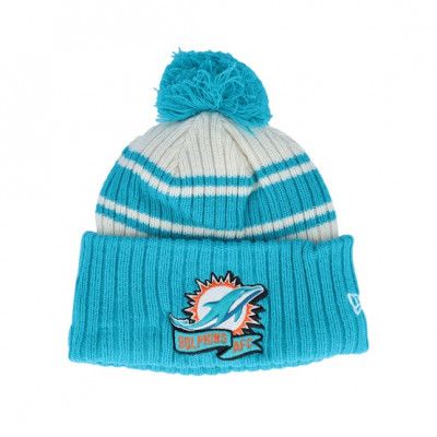 New Era - NFL Blå pom Beanie - Miami Dolphins NFL22 Sideline Sportknit Teal Pom @ Hatstore