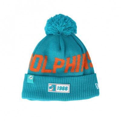 New Era - NFL Blå pom Beanie - Miami Dolphins On Field 19 Sport Knit Teal/Orange Pom @ Hatstore