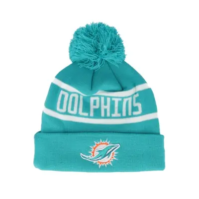 New Era - NFL Blå pom Beanie - Miami Dolphins Otc NFL Jake Teal Pom @ Hatstore