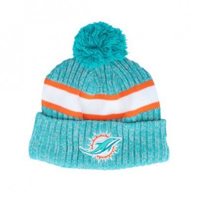 New Era - NFL Blå pom Beanie - Miami Dolphins Sport Knitted NFL Sideline 23 Teal Pom @ Hatstore