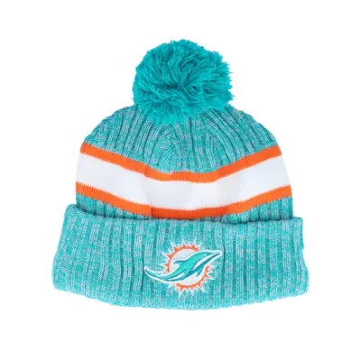 New Era - NFL Blå pom Beanie - Miami Dolphins Sport Knitted NFL Sideline 23 Teal Pom @ Hatstore