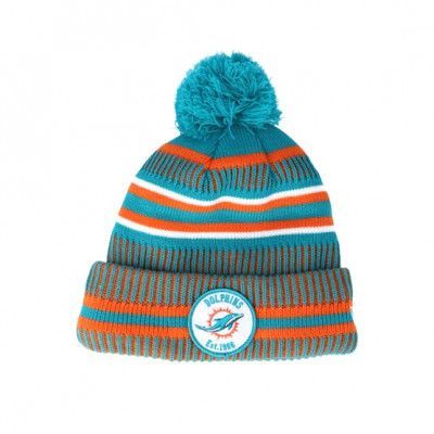 New Era - NFL Grön pom Beanie - Miami Dolphins On Field 19 Sport Knit 2 Teal/Orange Pom @ Hatstore