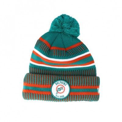 New Era - NFL Grön pom Beanie - Miami Dolphins On Field 19 Sport Knit 3 Teal/Orange Pom @ Hatstore