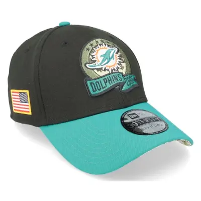 New Era - NFL Svart flexfit Keps - Miami Dolphins M 39THIRTY NFL Salute To Service 22 Black/Teal Flexfit @ Hatstore