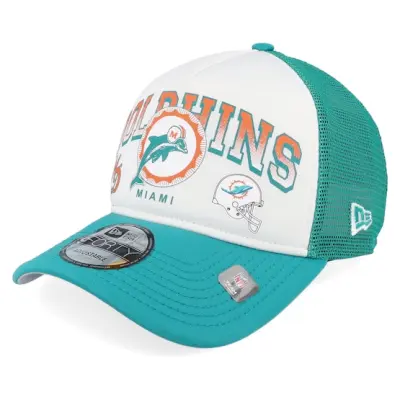 New Era - NFL Vit trucker Keps - Miami Dolphins Retro Wordmark White/Teal A-Frame Trucker @ Hatstore