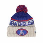 New Era - NFL Beige pom Beanie - New England Patriots NFL24 Sideline His Sportknit Stone/Royal Pom @ Hatstore