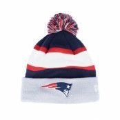 New Era - NFL Blå pom Beanie - New England Patriots NFL Striped Cuff Grey/Navy/White Pom @ Hatstore