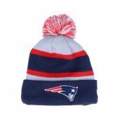 New Era - NFL Grå pom Beanie - Kids New England Patriots Striped Grey/Navy/Red Cuff Knit @ Hatstore