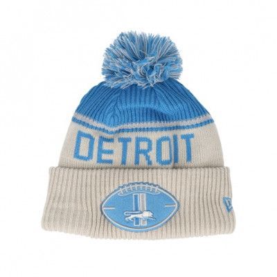 New Era - NFL Beige pom Beanie - Detroit Lions Nfl24 Sideline His Sportknit Stone/Blue Pom @ Hatstore