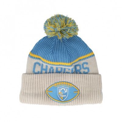 New Era - NFL Beige pom Beanie - Los Angeles Chargers NFL24 Sideline His Sportknit Stone/Navy Pom @ Hatstore