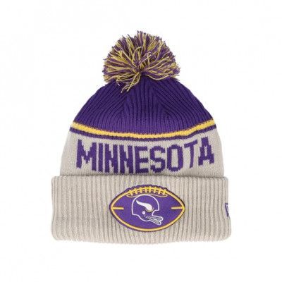 New Era - NFL Beige pom Beanie - Minnesota Vikings NFL24 Sideline His Sportknit Stone/Purple Pom @ Hatstore