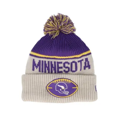 New Era - NFL Beige pom Beanie - Minnesota Vikings NFL24 Sideline His Sportknit Stone/Purple Pom @ Hatstore