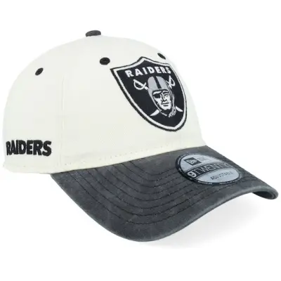 New Era - NFL Beige unconstructed Keps - Las Vegas Raiders Classic Sidescript Stone/Black Dad Cap @ Hatstore