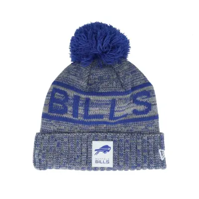 New Era - NFL Blå pom Beanie - Buffalo Bills NFL 25 Sideline Cold Weather Sport Knit Blue/Grey Pom @ Hatstore