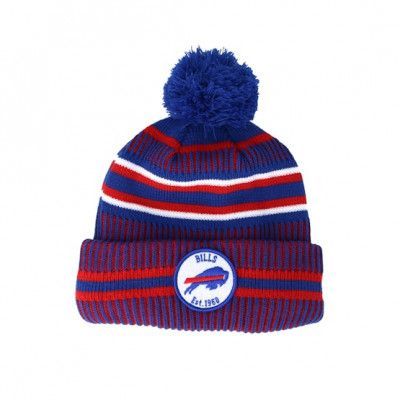 New Era - NFL Blå pom Beanie - Buffalo Bills On Field 19 Sport Knit 2 Blue/Red Pom @ Hatstore