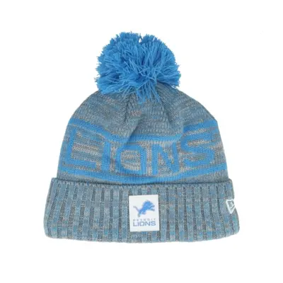 New Era - NFL Blå pom Beanie - Detroit Lions NFL 25 Sideline Cold Weather Sport Knit Blue/Grey Pom @ Hatstore