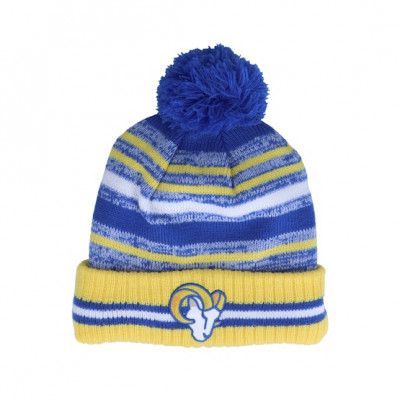 New Era - NFL Blå pom Beanie - Los Angeles Rams NFL21 Sport Knit Blue/Yellow Pom @ Hatstore