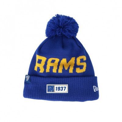New Era - NFL Blå pom Beanie - Los Angeles Rams On Field 19 Sport Knit Blue/Yellow Pom @ Hatstore